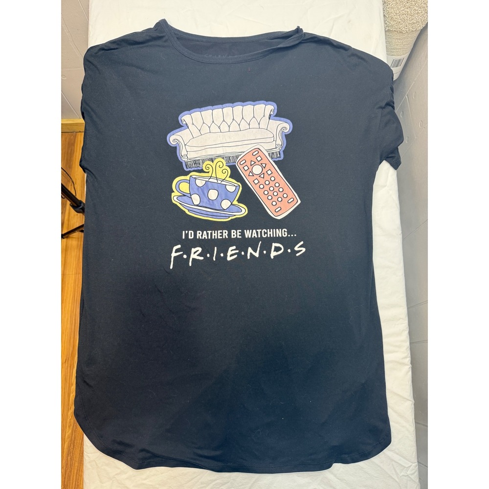 Friends TV Show Graphic Nightgown Black I'd Rather Be Watching Lounge‎ Size M